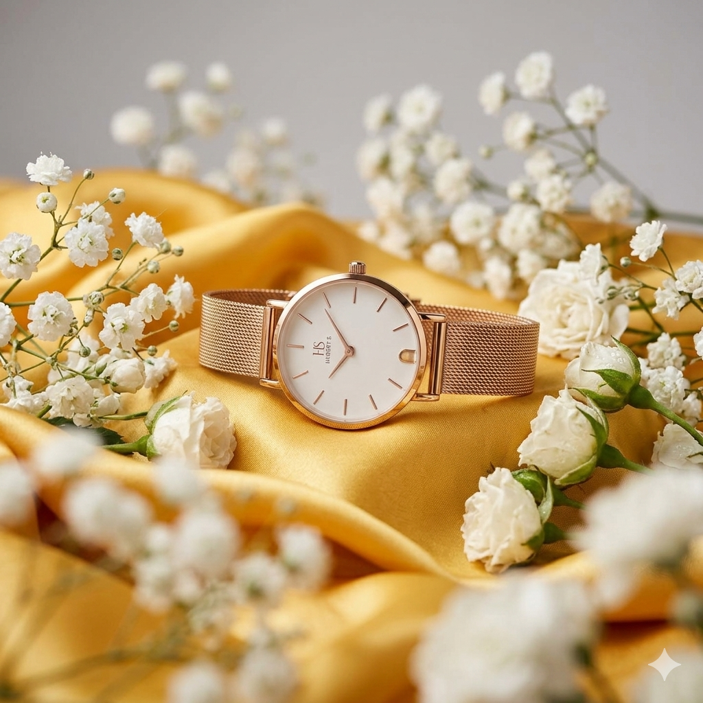 Rose gold Hubert S. watch on silk